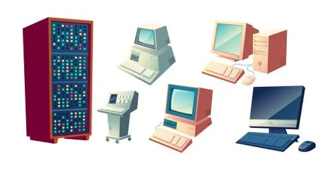 Personal computers evolution cartoon set 스톡 일러스트
