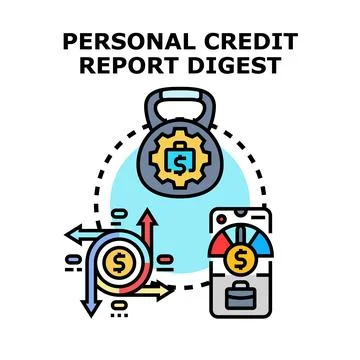 Personal credit report digest analyzing financial data Stock Illustration