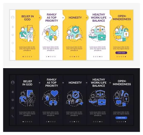 Personal creeds onboarding vector template Stock Illustration