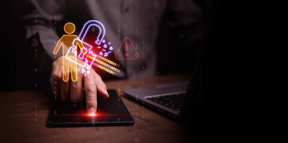 Personal data breach and cybersecurity concept. Broken padlock protecting h.. Stock Photos