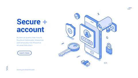 Personal data information account security technology isometric monochrome .. Illustrazione stock