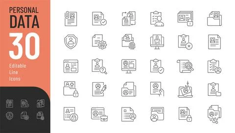 Personal Data Line Editable Icons set. Stock Illustration