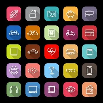 Personal data line icons with long shadow Stock Illustration