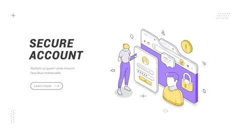 Personal data privacy and user authentication technology isometric banner tem Stock Illustration