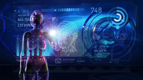 Personal data processing and protection infographics on sci-fi background. Stock Illustration