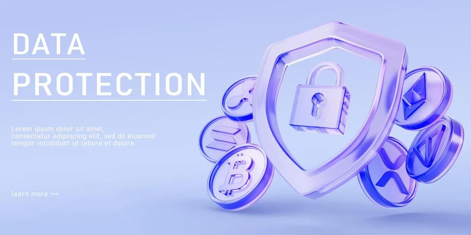 Personal data protection 3d web banner. Crypto security, secure digital asset Stock Illustration