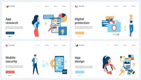 Personal data protection and mobile app development, UI design set and tiny 스톡 일러스트