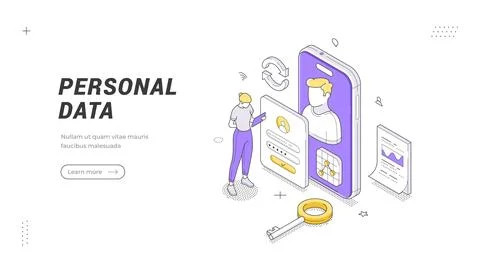 Personal Data Protection And Security Isometric Vector Illustration Banner .. Stock Illustration
