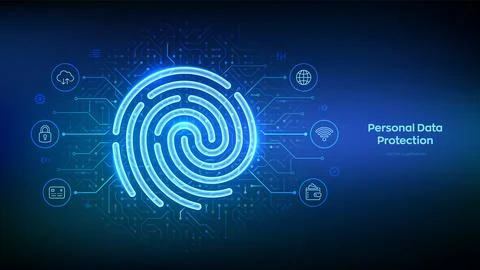 Personal data protection. Biometrics identification. Fingerprint icon on ci.. Stockillustratie