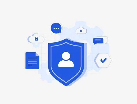 Personal data protection with cloud privacy and cybersecurity policies. Safe Stock Illustration