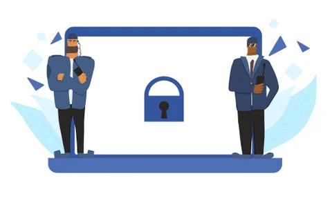 Personal data protection concept. Security guards men  defending confidential Illustrazione stock