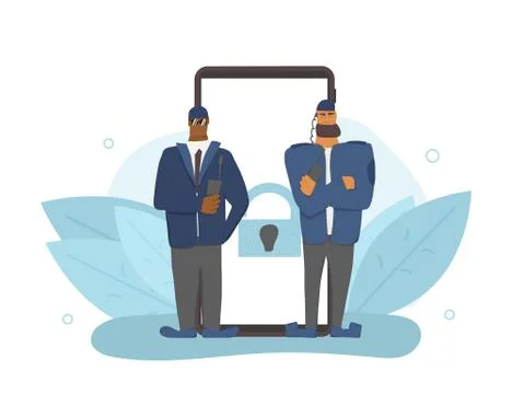 Personal data protection concept. Security guards standing with arms crossed  Stock Illustration