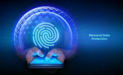 Personal data protection. Fingerprint scan on a smartphone. Biometrics identi Stock Illustration