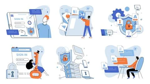 Personal data protection. Personal data protection involves administration Stock Illustration