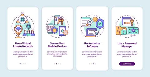 Personal data protection tips onboarding mobile app page screen Stock-Illustration