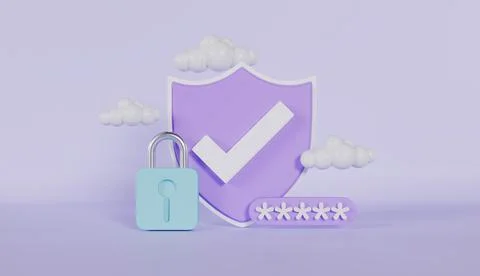 Personal data secure with shield and tick, closed padlock and field for enter Stock Illustration