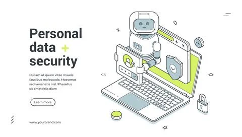Personal Data Security And AI Protection Isometric Banner Vector Illustration Illustrazione stock