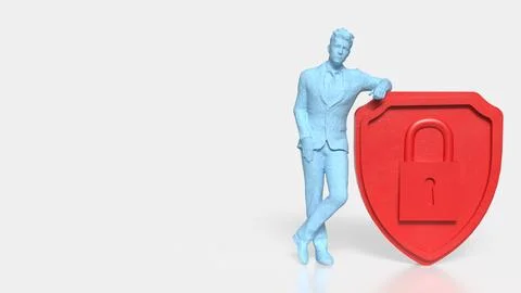 Personal Data Security Concept with Human Figure and Shield Lock 3d render. Stock Photos