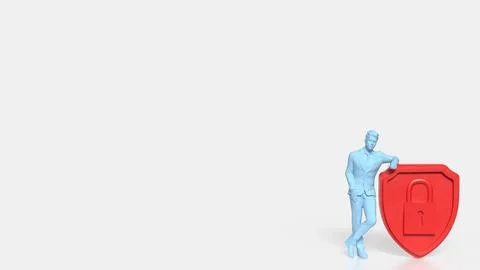 Personal Data Security Concept with Human Figure and Shield Lock 3d render. Stockfoto's