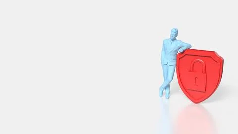 Personal Data Security Concept with Human Figure and Shield Lock 3d render. Stock Photos