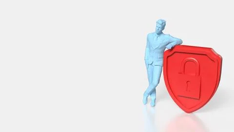 Personal Data Security Concept with Human Figure and Shield Lock 3d render. Stock Photos