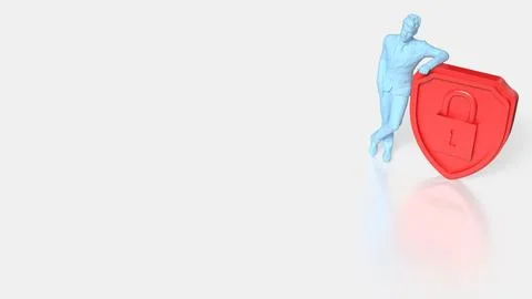 Personal Data Security Concept with Human Figure and Shield Lock 3d render. Stock Photos