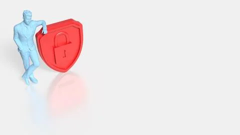 Personal Data Security Concept with Human Figure and Shield Lock 3d render. Stockfoto's