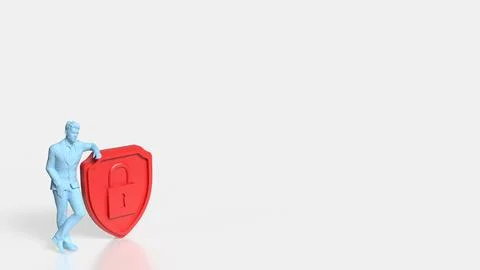 Personal Data Security Concept with Human Figure and Shield Lock 3d render. Stockfoto's