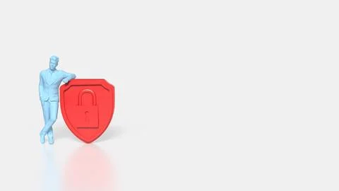 Personal Data Security Concept with Human Figure and Shield Lock 3d render. Stockfoto's