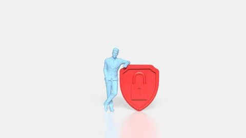 Personal Data Security Concept with Human Figure and Shield Lock 3d render. Stock Photos