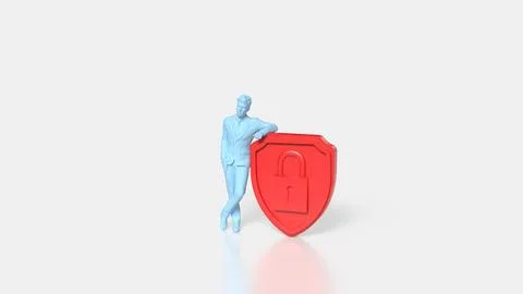 Personal Data Security Concept with Human Figure and Shield Lock 3d render. Stock Photos