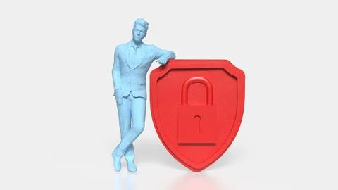 Personal Data Security Concept with Human Figure and Shield Lock 3d render. Stock Photos