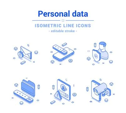 Personal data security digital information protection outline line isometri.. Stock Illustration