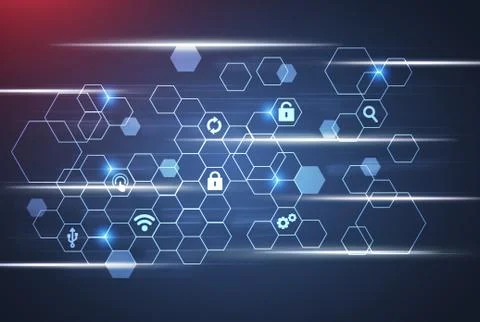 Personal data security icons with hexagons and honeycomb Stock Illustration