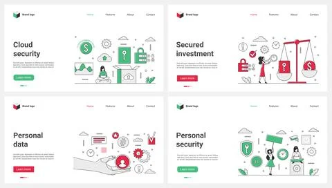 Personal data security, investment and cloud storage set, tiny people work with Stock Illustration