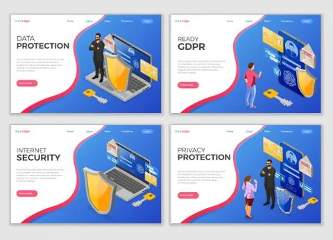 Personal Data Security Landing Page Template Stock Illustration