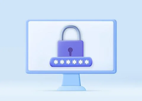 Personal data security. Laptop screen with lock. 3D Illustrazione stock