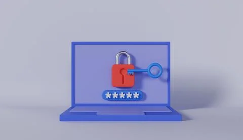 Personal data security Laptop screen with lock Stock Photos