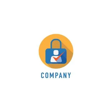 Personal Data Security Logo Design Template, Flat Design Long Shadow, Lock .. Ilustração Stock