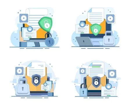 Personal data security set, online cyber protection, internet privacy. Stock Illustration