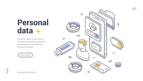 Personal data security web banner template. Various tech elements and devices Stock Illustration