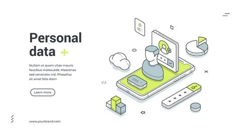 Personal data user login password mobile app isometric web banner design te.. Stock Illustration