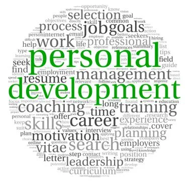 Personal development and career concept in word tag cloud on white 스톡 일러스트