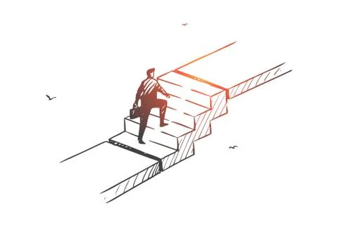 Personal development, career ladder concept sketch. Hand drawn isolated vecto Stock Illustration