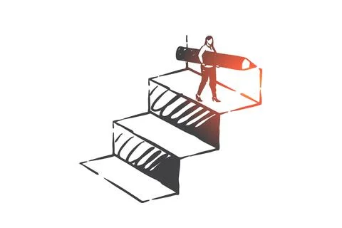 Personal development, career ladder, self improvement concept sketch. Hand drawn Stock Illustration