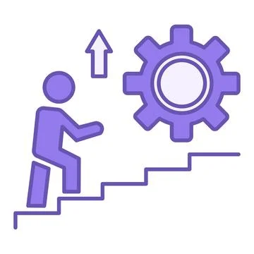 Personal Development Color Icon. Vector Icon of a Man Walking Up the Servic.. Stock Illustration