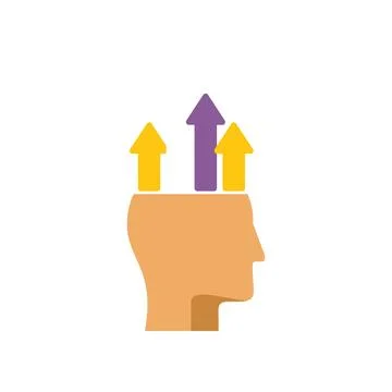 Personal development, growing arrows from mind, progress and success concept Illustrazione stock