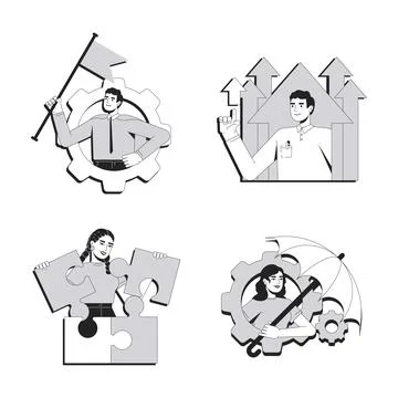 Personal development line conceptual illustration set 스톡 일러스트