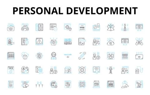 Personal development linear icons set. Growth, Motivation, Self-reflection Illustrazione stock