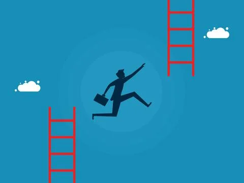 Personal development. man jumps to higher stairs Illustrazione stock